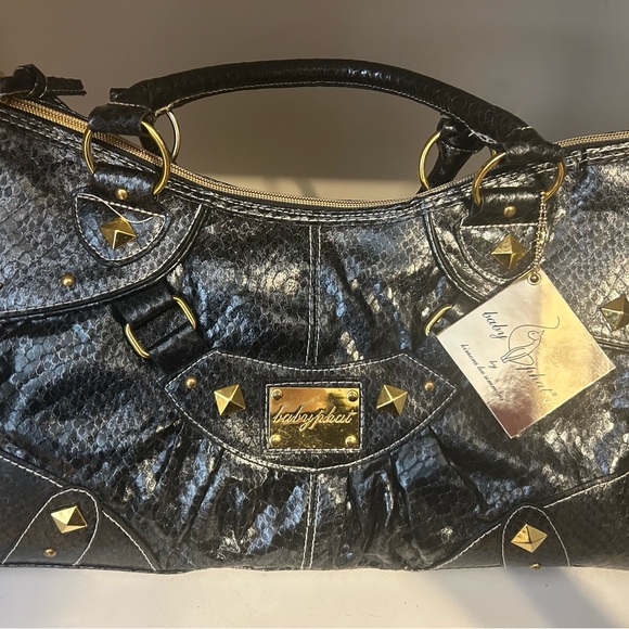 Baby Phat Handbags - Baby Phat Black and Gold Studded Shoulder Bag